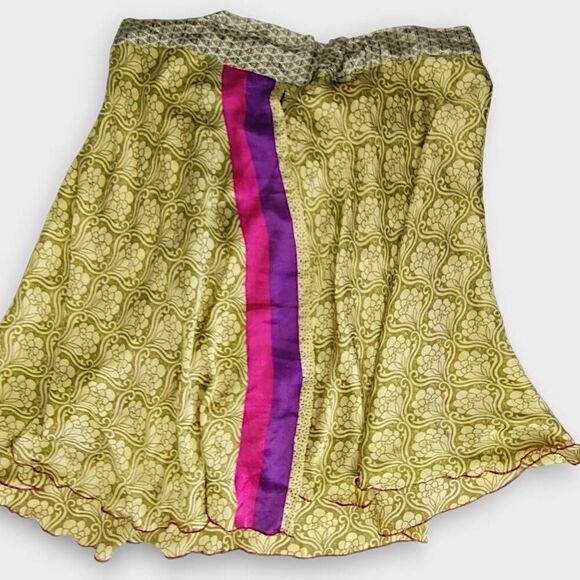 Ganesh Himalaya Womens Wrap Skirt One Size Adjustable Butter Yellow Silk Reverse - Picture 11 of 15